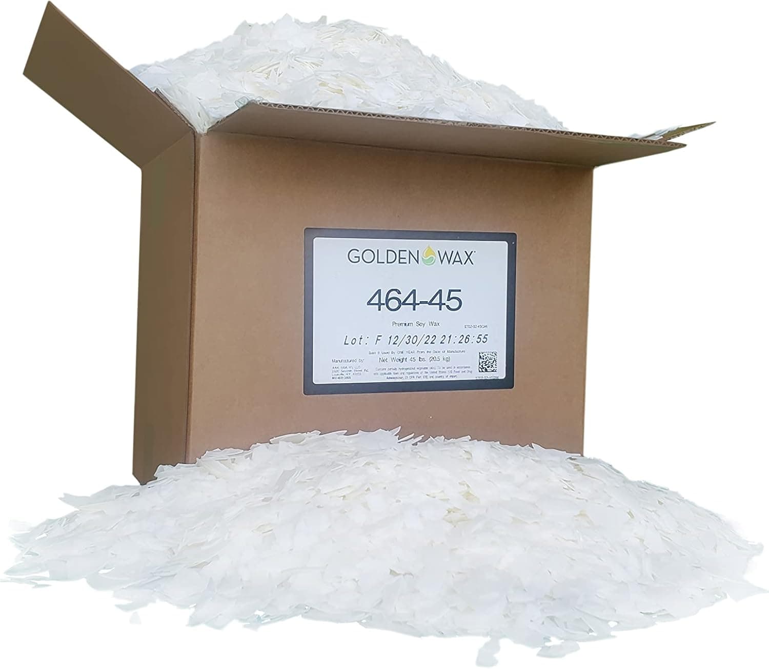 Golden Brands 464 Soy Wax, 45 lb Box, Natural Soy Wax Flakes for Candle Making and DIY Projects, All-Natural, Paraffin-Free